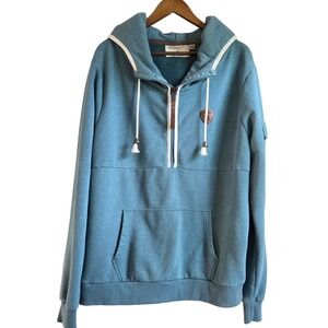 Wanakome Hestia Teal Blue Quarter Zip Hoodie Pullover Vegan Leather Trim XXL